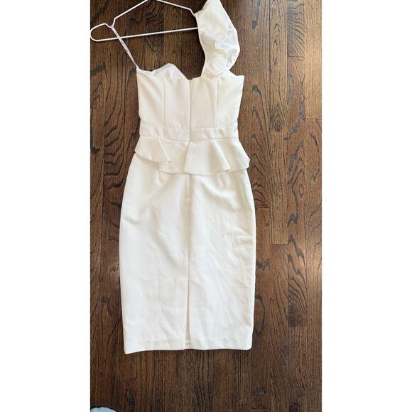 Bardot Camellia Ivory One Shoulder Strap Ruffle Sheath Dress Size US 4 1791 - Picture 9 of 11